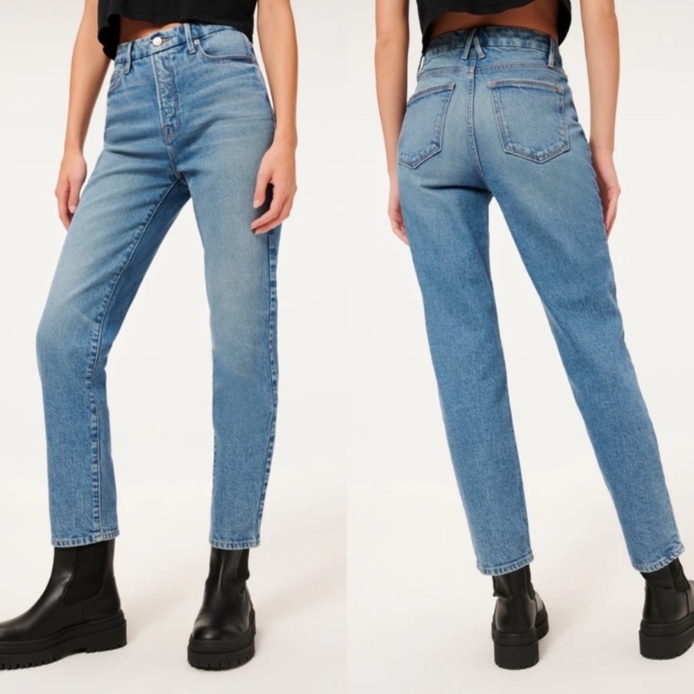 NWT Good American Good Vintage Straight Leg Medium Blue Wash Denim Jeans
